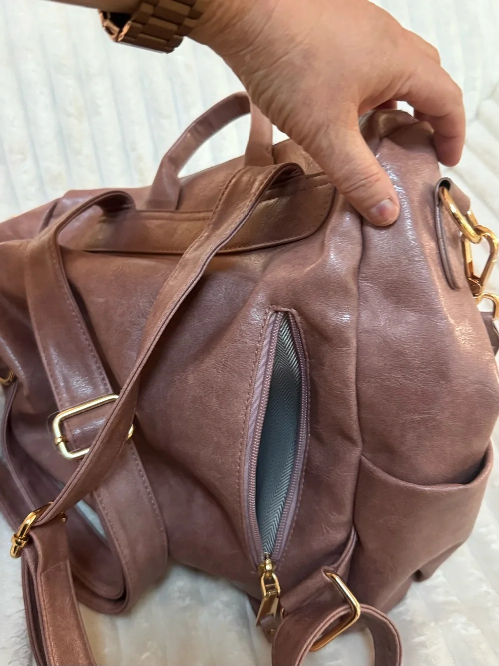 Classic Dusty-Rose colored Leatherette Convertible Women’s Backpack Tote